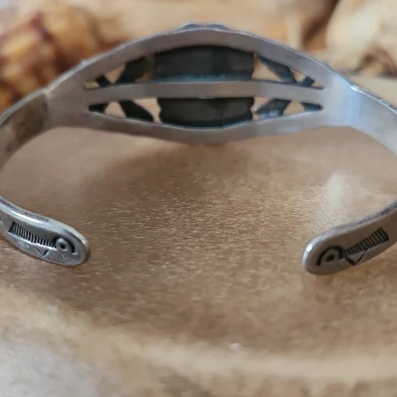 Cool Vintage Native American Turquoise Fred Harvey Cuff Bracelet 💚🎁🩶 - Picture 8 of 15